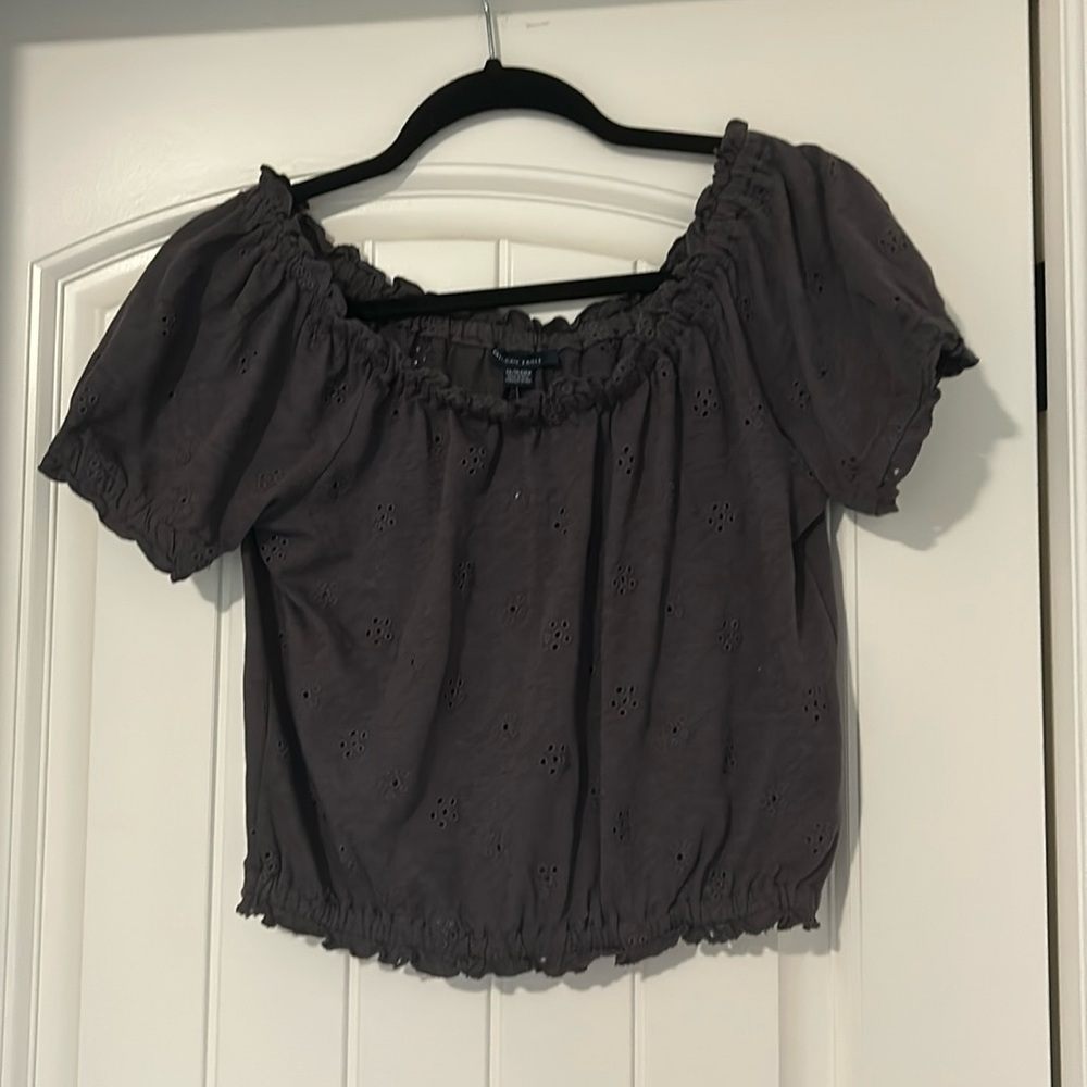 Dark Grey American Eagle Cropped Top with Flower Designs